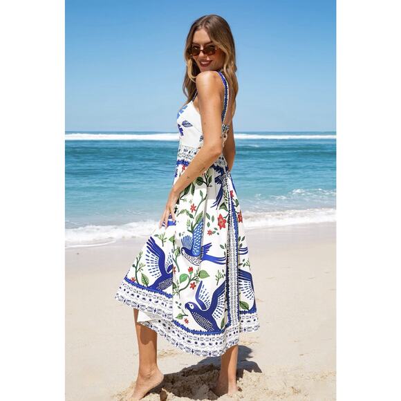 NWT Cupshe Women's Off The Map Tropical Floral Toucan Maxi Dress - Size Small - Picture 3 of 11